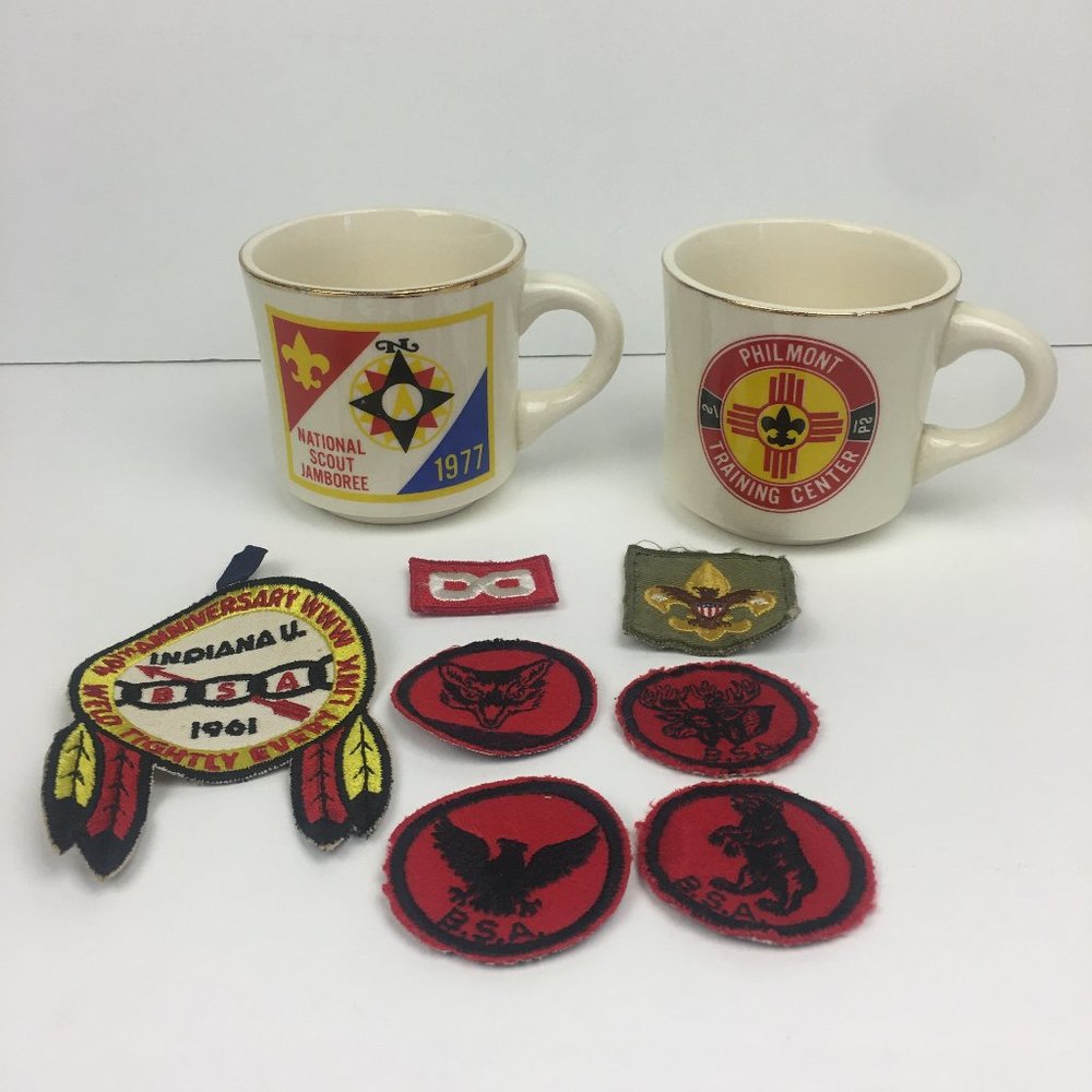 Vtg Boy Scouts Lot Mugs Patches 60s/70s Jamboree